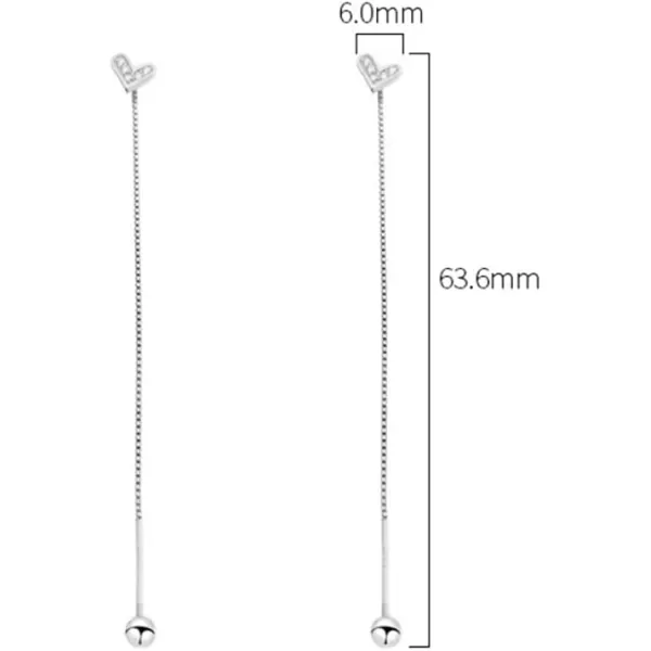imageDainty Threader Love Heart Earrings for Women S925 Sterling Silver Hypoallergenic for Sensitive Ears Tiny Long Chain Piercing Dangle Drop Ball Screw Back Barbell Stud Climber Crawler Jewelry Cute