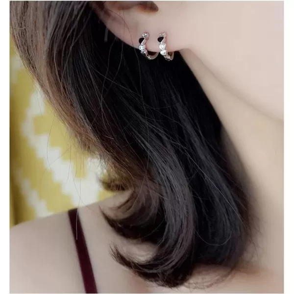 imageDouble Love Heart Cubic Zirconia Sleeper Small Hoop Earrings for Women Teen Girls Cartilage Tiny Cute CZ Huggie Hoops Hypoallergenic for Sensitive Ear