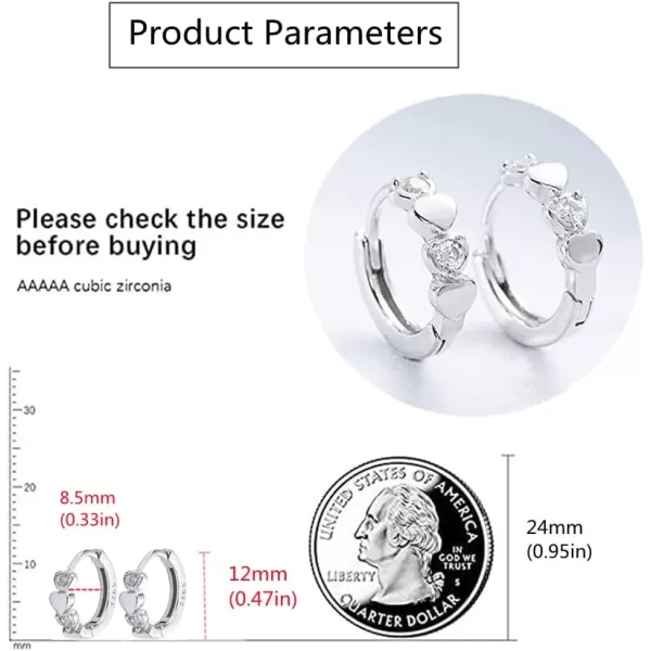 imageDouble Love Heart Cubic Zirconia Sleeper Small Hoop Earrings for Women Teen Girls Cartilage Tiny Cute CZ Huggie Hoops Hypoallergenic for Sensitive Ear