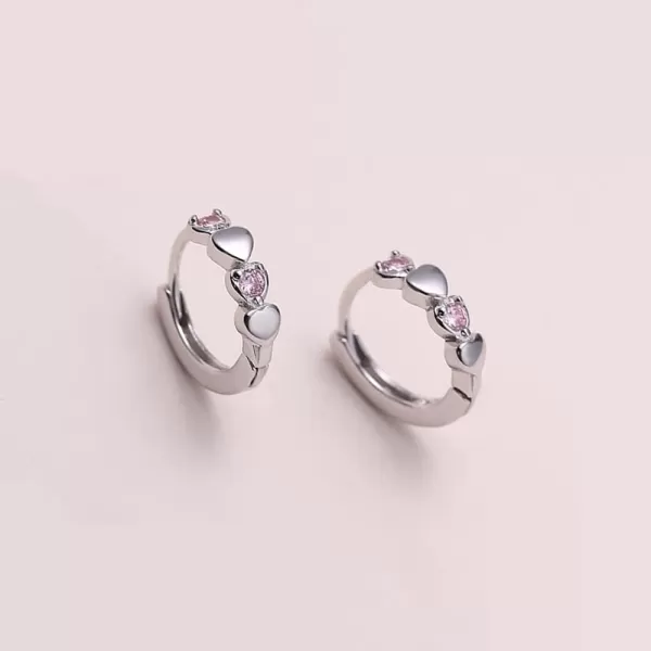 imageDouble Love Heart Cubic Zirconia Small Hoop Earrings for Women Girls 925 Sterling Silver Hypoallergenic Pink CZ Huggie Hoops Cartilage Dainty Jewelry Gifts