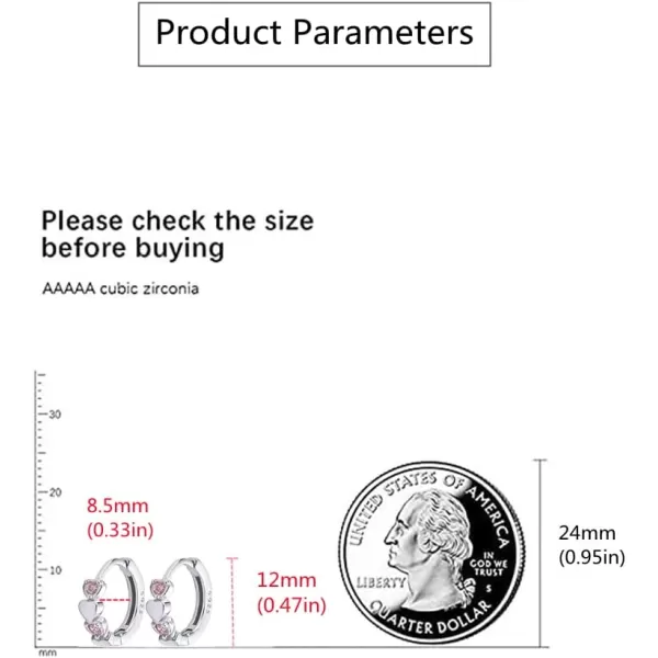 imageDouble Love Heart Cubic Zirconia Small Hoop Earrings for Women Girls 925 Sterling Silver Hypoallergenic Pink CZ Huggie Hoops Cartilage Dainty Jewelry Gifts