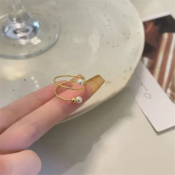 imageDtja Shell Pearl Adjustable Open Wrap Ring 925 Sterling Silver GoldTone Stacking Statement Wedding Finger Rings for Women Girls Fashion Layered Comfort Fit Christmas Holiday Jewelry Gift