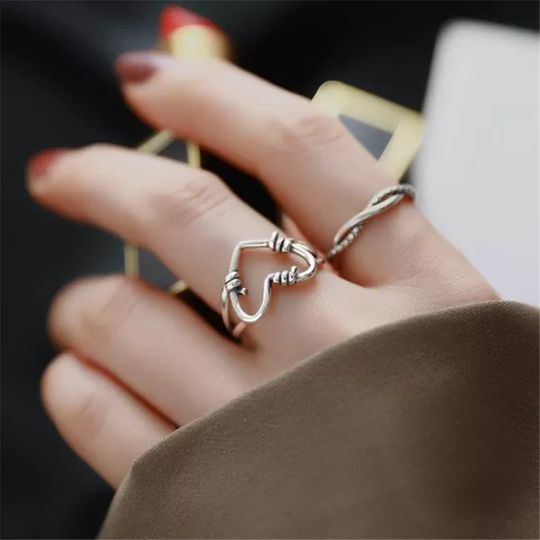 imageDtja Unique Heart 925 Sterling Silver Ring for Women Vintage Statement Engagement Promise Expandable Open Finger Ring Adjustable Wedding Jewelry Birthday Anniversary Valentine Gifts for Her