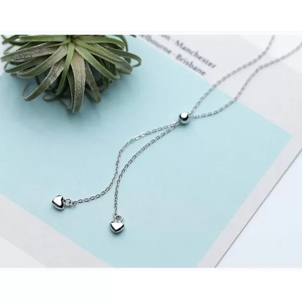 imageHeart Bead Choker Y Necklace for Women S925 Sterling Silver Tiny Double Love Tassel Drop Pendant Minimalism Adjustable Long Chain Charms Delicate Jewelry Best Friend Box
