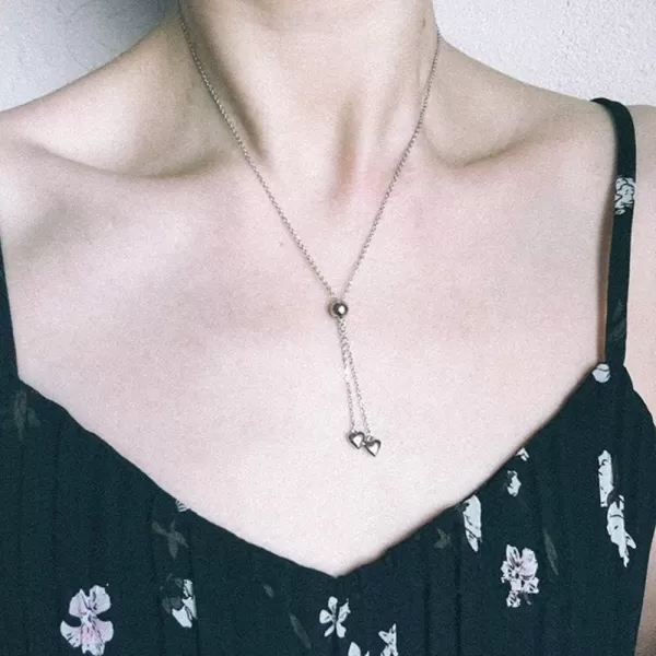 imageHeart Bead Choker Y Necklace for Women S925 Sterling Silver Tiny Double Love Tassel Drop Pendant Minimalism Adjustable Long Chain Charms Delicate Jewelry Best Friend Box
