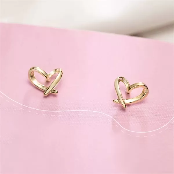 imageMinimalist Golden Heart Sterling Silver Earrings for Women Girls Charm Hollow Love Hearted Stud Tiny Small Cartilage Tragus Post Pin Hypoallergenic Pierced Ear Christmas Birthday Halloween Thanksgiving Jewelry Gifts