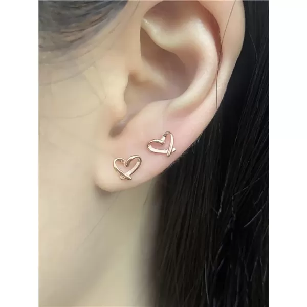 imageMinimalist Heart Sterling Silver Earrings for Women Girls Teens Charm Hollow Love Hearted Stud Tiny Small Cartilage Tragus Post Pin Hypoallergenic Pierced Ear Jewelry Birthday Mothers Day Gifts RoseGold Tone
