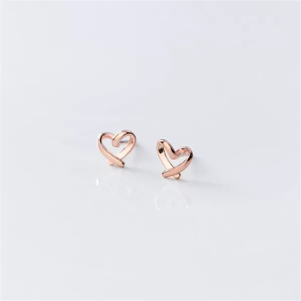imageMinimalist Heart Sterling Silver Earrings for Women Girls Teens Charm Hollow Love Hearted Stud Tiny Small Cartilage Tragus Post Pin Hypoallergenic Pierced Ear Jewelry Birthday Mothers Day Gifts RoseGold Tone