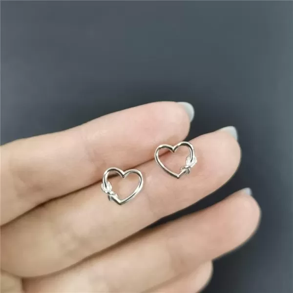 imageMinimalist Infinity Heart Sterling Silver Earrings for Women Cute Hollow Love Hearted Stud Tiny Small Cartilage Tragus Post Pin Hypoallergenic Pierced Ear Jewelry Birthday Holiday Valentine