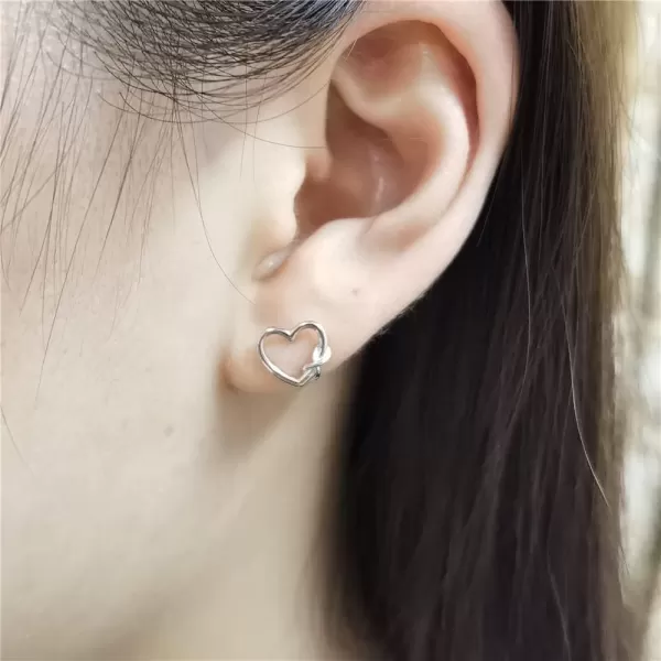 imageMinimalist Infinity Heart Sterling Silver Earrings for Women Cute Hollow Love Hearted Stud Tiny Small Cartilage Tragus Post Pin Hypoallergenic Pierced Ear Jewelry Birthday Holiday Valentine