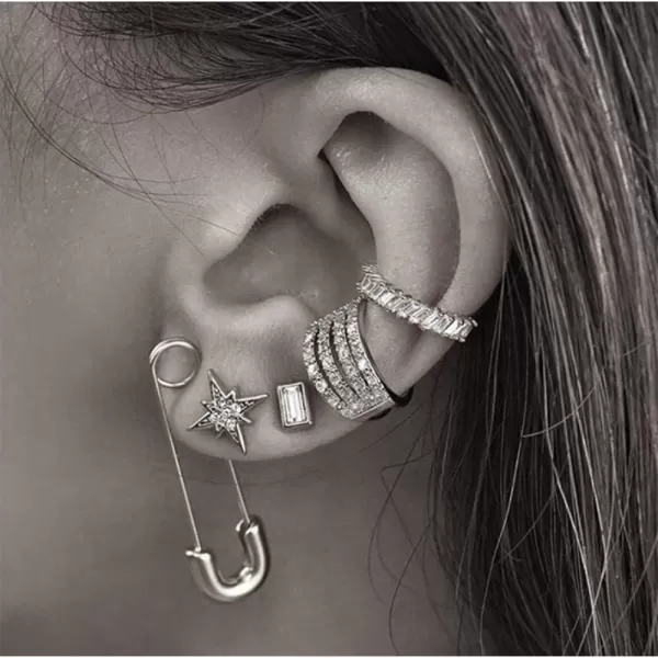imagePunk Safety Pin Cartilage for Women Stainless Steel Minimalist Hoop Earrings Personalized Dangle Drop Fashion Hypoallergenic Jewelry Gifts 33mm Silver