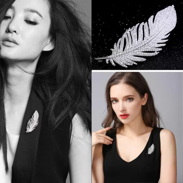 imageRhinestone Feather Brooches Pin for Women Men Fashion Crystal Delicate Leaf Brooch Lapel Pins Elegant Dress Accessories Jewelry Boutonniere Corsage for Hat Bag Suit Tie Wedding Birthday
