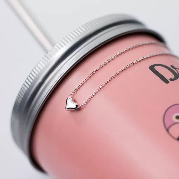imageSterling Silver Tiny Love Heart Pendant Choker Necklace for Women Simple Mini Dainty Petite Pendant Drop Adjustable Chain Cute Hypoallergenic Jewelry Floating Heart