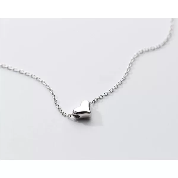 imageSterling Silver Tiny Love Heart Pendant Choker Necklace for Women Simple Mini Dainty Petite Pendant Drop Adjustable Chain Cute Hypoallergenic Jewelry Floating Heart