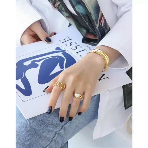 imageVintage Heart S925 Sterling Silver Ring for Women Dainty Engagement Promise Love Expandable Open Finger Statement Stacking Rings Adjustable Fashion Valentine Mothers Day Shell Pearl Gold