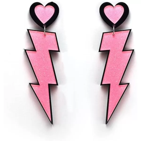 imageAcrylic Heart Lightning Bolt Dangle Earrings for Women Lightweight Punk Exaggerate Big Pink Flash Drop Dangling Stud Cute 80s Neon Holiday Prom Party Jewelry