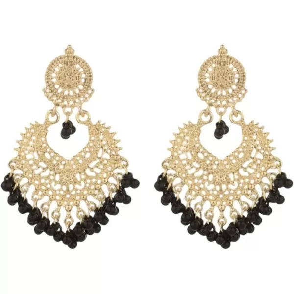 imageBoho Ball Tassel Statement Dangle Earrings for Women Girls Vintage Flower Heart Shaped Beaded Chandelier Drop Dangling Earring Indian Bollywood Jewelry Gifts for Jhumka Festival Holiday ChristmasBlack