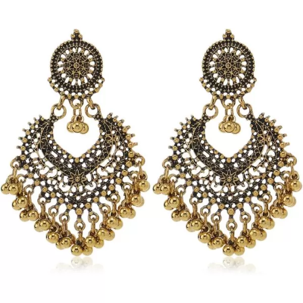 imageBoho Ball Tassel Statement Dangle Earrings for Women Girls Vintage Flower Heart Shaped Beaded Chandelier Drop Dangling Earring Indian Bollywood Jewelry Gifts for Jhumka Festival Holiday ChristmasBronze