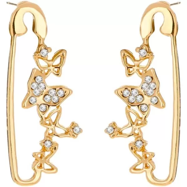 imageCZ Butterfly Safety Pin Dangle Earrings for Women irls 925 Silver Post Pin Gold Plated Cubic Zirconia Crystal Butterflies Drop Dangling Stud Hypoallergenic Dainty Birthday Wedding Anniversary Jewelry