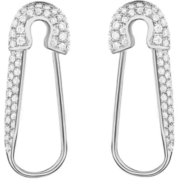 imageCZ Safety Pin Cartilage Sterling Silver Hoop Earrings for Women Girls Dainty Cubic Zirconia Dangle Drop Hypoallergenic Stud Post Pave Crystal Huggie Fashion Hoops Jewelry 20mm