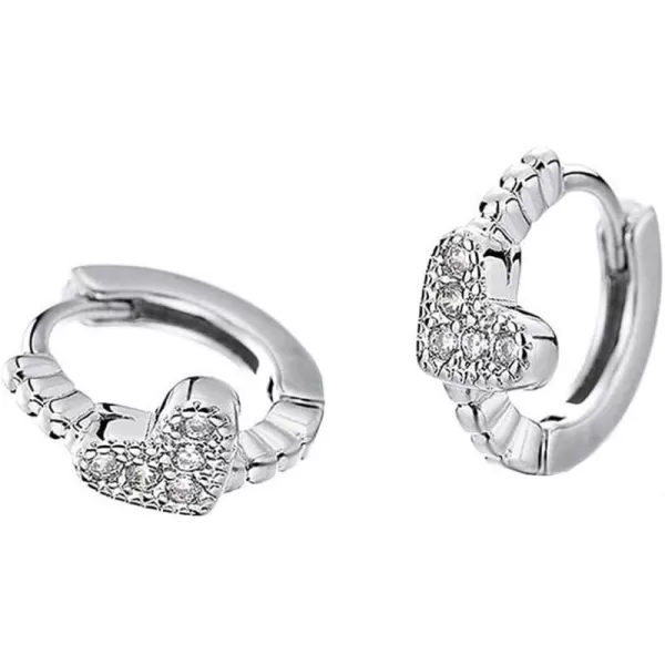 imageCZ Sideways Heart Cartilage Small Hoop Earrings for Women Cubic Zirconia Tiny Love Beaded Huggie Hoops Hypoallergenic Earring Delicate Birthday Holiday Easter Gift 7mm