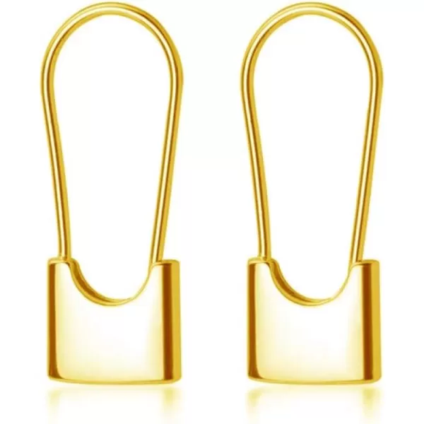 imageCute Sterling Silver Safety Pin Small Hoop Earrings for Women Girls Men Cartilage Minimalist Sleeper Hoops Lightweight Personalized Lock Dangle Drop Fashion Jewelry Gifts 24mmGoldTone