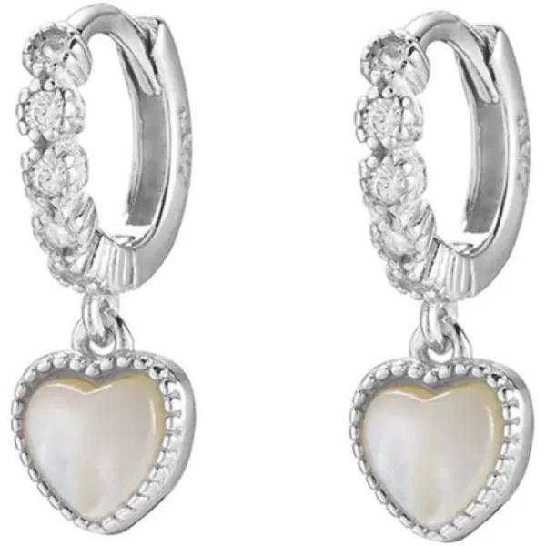 imageDainty Love Heart Dangle CZ Sleeper Small Hoop Earrings for Women 925 Sterling Silver Cubic Zirconia Tiny Cute Cartilage Hypoallergenic for Sensitive Ear Jewelry GiftsSilver