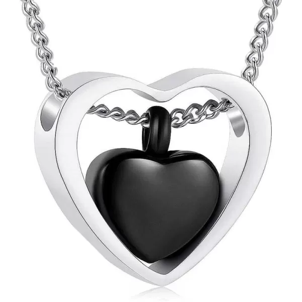 imageDouble Love Heart Cremation Urn Necklace for Women Girls Men Stainless Steel Ash Holder Urn Cremation Jewelry for Ashes Keepsake Waterproof Memorial Pendant Gift Box 18quot Chain Black Heart