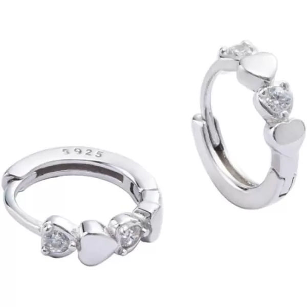 imageDouble Love Heart Cubic Zirconia Sleeper Small Hoop Earrings for Women Teen Girls Cartilage Tiny Cute CZ Huggie Hoops Hypoallergenic for Sensitive Ear