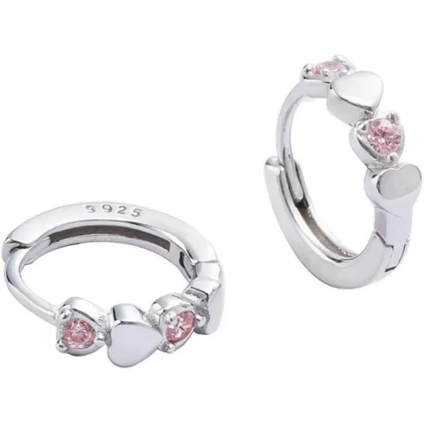 imageDouble Love Heart Cubic Zirconia Small Hoop Earrings for Women Girls 925 Sterling Silver Hypoallergenic Pink CZ Huggie Hoops Cartilage Dainty Jewelry Gifts