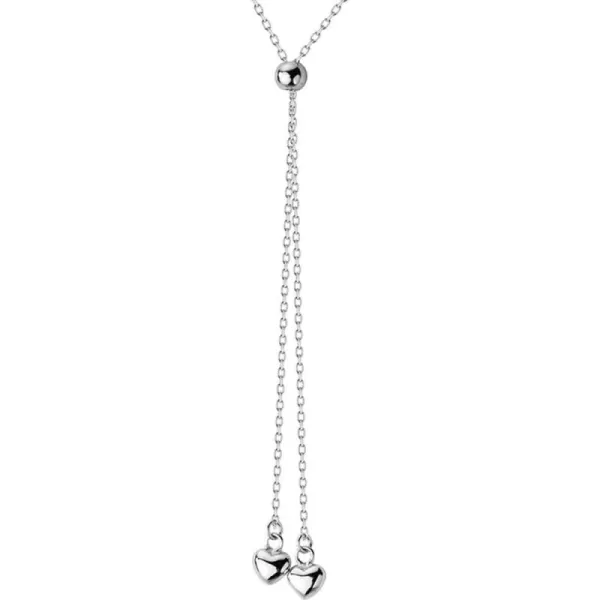 imageHeart Bead Choker Y Necklace for Women S925 Sterling Silver Tiny Double Love Tassel Drop Pendant Minimalism Adjustable Long Chain Charms Delicate Jewelry Best Friend Box