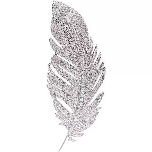 imageRhinestone Feather Brooches Pin for Women Men Fashion Crystal Delicate Leaf Brooch Lapel Pins Elegant Dress Accessories Jewelry Boutonniere Corsage for Hat Bag Suit Tie Wedding Birthday