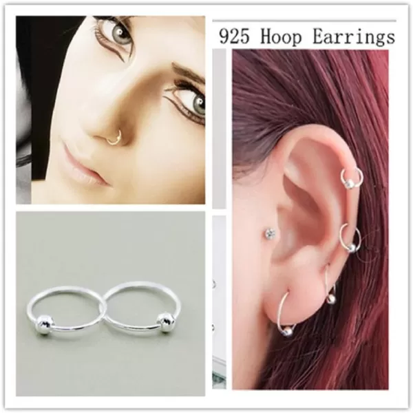 image20G Sterling Silver Ball Bead Sleeper Tiny Small Hoop Earrings Tragus Cartilage Nose Rings Septum Dainty Piercing Huggie Hoops3Pairs 81012mm