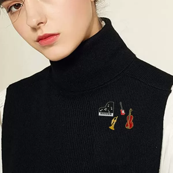 image4pcs Cute Enamel Guitar Piano Musician Brooches Set for Women Men Fashion Tiny Trumpet Violoncello Lapel Breastpin Badge Dress Suit Scarft Accessories Holiday Party Jewelry Unisex Souvenir Gifts