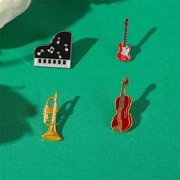 image4pcs Cute Enamel Guitar Piano Musician Brooches Set for Women Men Fashion Tiny Trumpet Violoncello Lapel Breastpin Badge Dress Suit Scarft Accessories Holiday Party Jewelry Unisex Souvenir Gifts