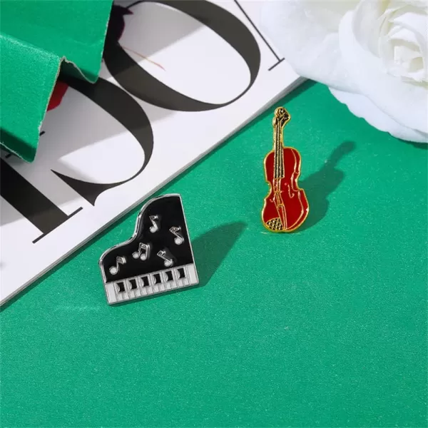 image4pcs Cute Enamel Guitar Piano Musician Brooches Set for Women Men Fashion Tiny Trumpet Violoncello Lapel Breastpin Badge Dress Suit Scarft Accessories Holiday Party Jewelry Unisex Souvenir Gifts