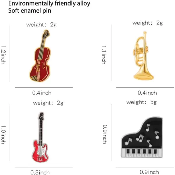 image4pcs Cute Enamel Guitar Piano Musician Brooches Set for Women Men Fashion Tiny Trumpet Violoncello Lapel Breastpin Badge Dress Suit Scarft Accessories Holiday Party Jewelry Unisex Souvenir Gifts