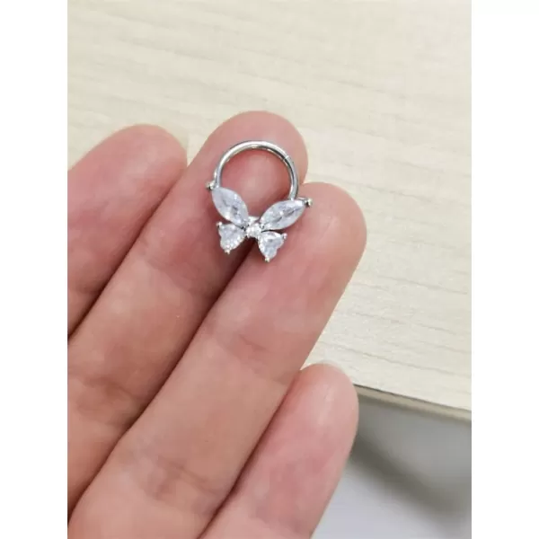 imageDtja 16G CZ Butterfly Nose Ring Surgical Steel Septum Jewelry for Women Girls Crystal Hypoallergenic Hinged Segment Body Piercing Nose Hoop Rings Helix Ear Cartilage Rook Earrings 8mm 1 Piece