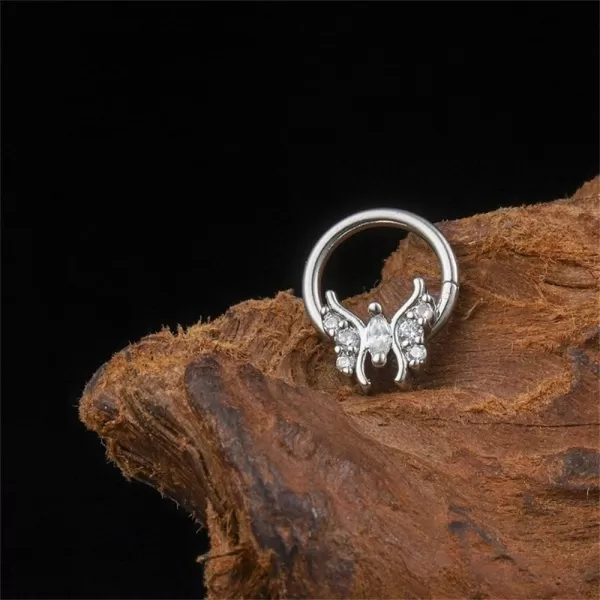 imageDtja 16G Fairy Butterfly CZ Nose Ring Surgical Steel Septum Jewelry for Women Crystal Hypoallergenic Hinged Segment Body Piercing Nose Hoop Rings Helix Ear Cartilage Rook Earrings 8mm 1 Piece