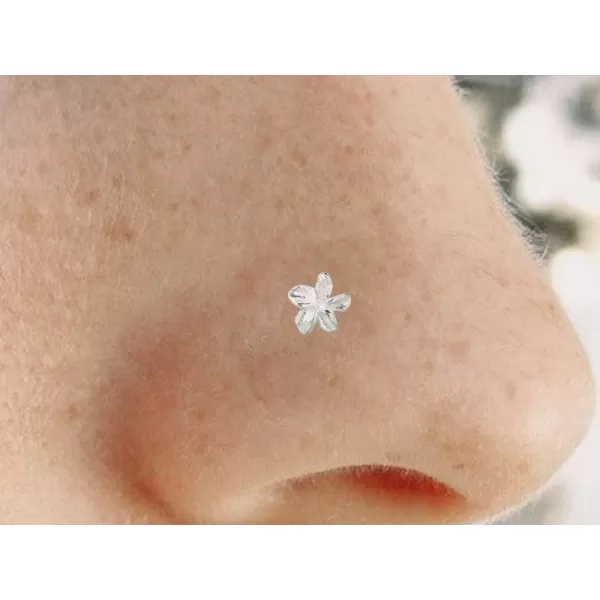 imageFlower Nose Rings Studs 22 Gauge Body Piercing Jewelry for Women S925 Sterling Silver Tiny Plumeria Cute Ball Bead Labret Screw Nose Stud Post Pin Hypoallgenic Dainty Body Jewelry