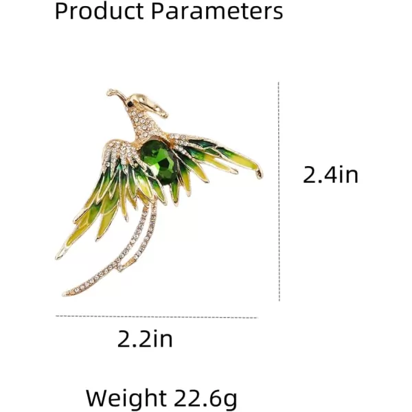 imageGreen Rhinestone Bird Brooch for Women Girls Gold Plated Fashion Enamel Animal Resurrection Reborn Statement Brooches Lapel Breastpin Delicate Wedding Birthday Anniversary Jewelry Gift
