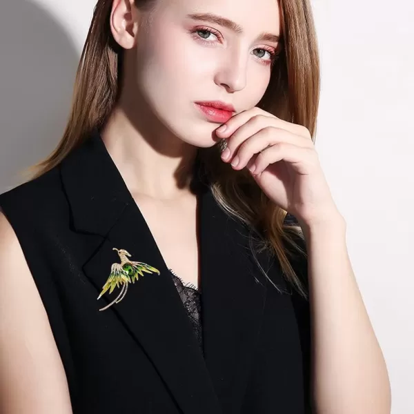 imageGreen Rhinestone Bird Brooch for Women Girls Gold Plated Fashion Enamel Animal Resurrection Reborn Statement Brooches Lapel Breastpin Delicate Wedding Birthday Anniversary Jewelry Gift