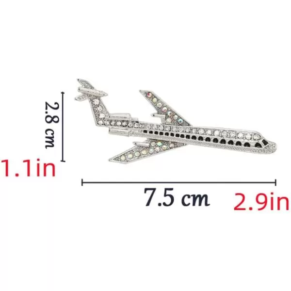 imageRhinestone Airplane Brooch Pin for Women Girls Silver Tone Fashion Pave Crystal Flying Plane Lapel Pins Badge Dress Suit Scarft Accessories Holiday Party Jewelry Unisex Souvenir Gifts for Flight Crew Aviator Lover