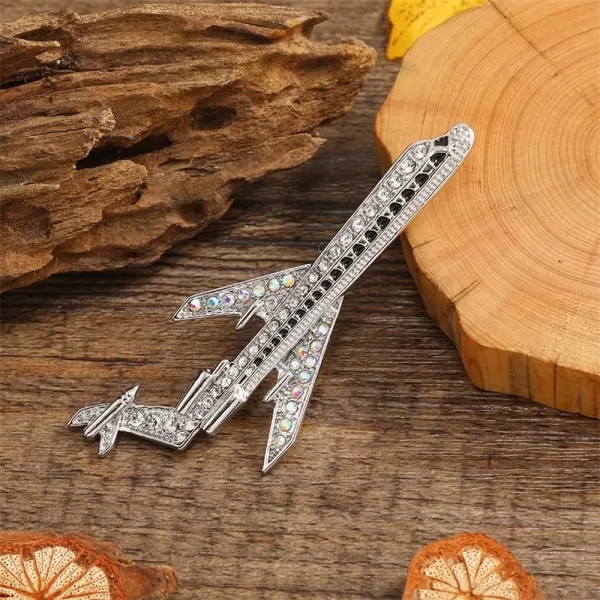 imageRhinestone Airplane Brooch Pin for Women Girls Silver Tone Fashion Pave Crystal Flying Plane Lapel Pins Badge Dress Suit Scarft Accessories Holiday Party Jewelry Unisex Souvenir Gifts for Flight Crew Aviator Lover