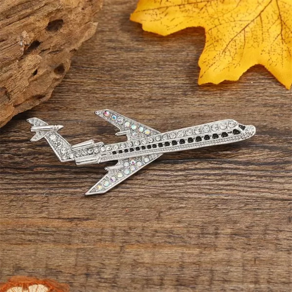 imageRhinestone Airplane Brooch Pin for Women Girls Silver Tone Fashion Pave Crystal Flying Plane Lapel Pins Badge Dress Suit Scarft Accessories Holiday Party Jewelry Unisex Souvenir Gifts for Flight Crew Aviator Lover