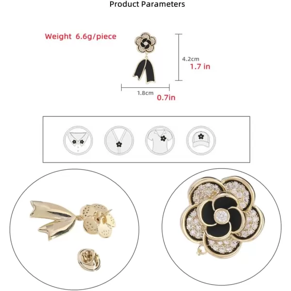imageRhinestone Camellia Flower Brooch Pin for Women Girls Gold Plated Dainty Cute Enamel Blossom Ribbon Lapel Pins Elegant Wedding Birthday Anniversary Jewelry Gift Souvenir White