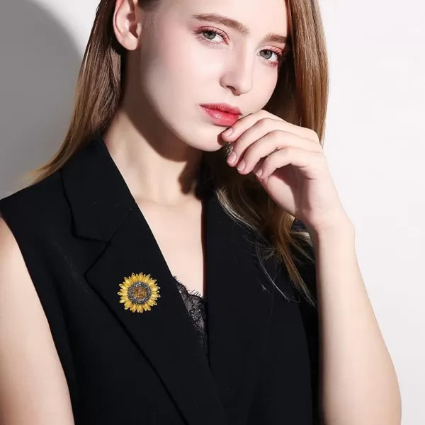 imageRhinestone Sunflower Brooch Pin for Women Men Gold Plated Fashion Cute Enamel Daisy Flower Leaf Brooches Lapel Breastpin Elegant Dress Accessories Jewelry Gift for Wedding Birthday Anniversary