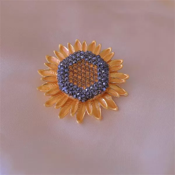 imageRhinestone Sunflower Brooch Pin for Women Men Gold Plated Fashion Cute Enamel Daisy Flower Leaf Brooches Lapel Breastpin Elegant Dress Accessories Jewelry Gift for Wedding Birthday Anniversary