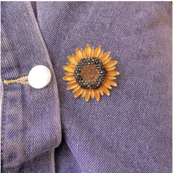 imageRhinestone Sunflower Brooch Pin for Women Men Gold Plated Fashion Cute Enamel Daisy Flower Leaf Brooches Lapel Breastpin Elegant Dress Accessories Jewelry Gift for Wedding Birthday Anniversary