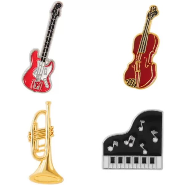 image4pcs Cute Enamel Guitar Piano Musician Brooches Set for Women Men Fashion Tiny Trumpet Violoncello Lapel Breastpin Badge Dress Suit Scarft Accessories Holiday Party Jewelry Unisex Souvenir Gifts